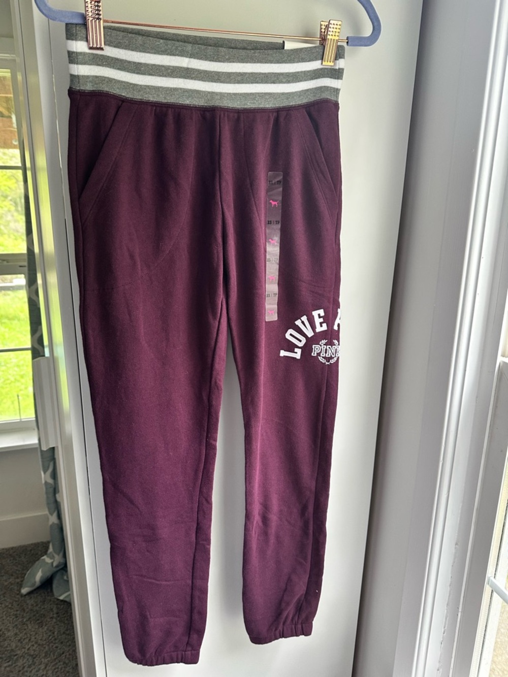 PINK Victoria's Secret Maroon Jogger Bottoms with Stripe Waistband Xs